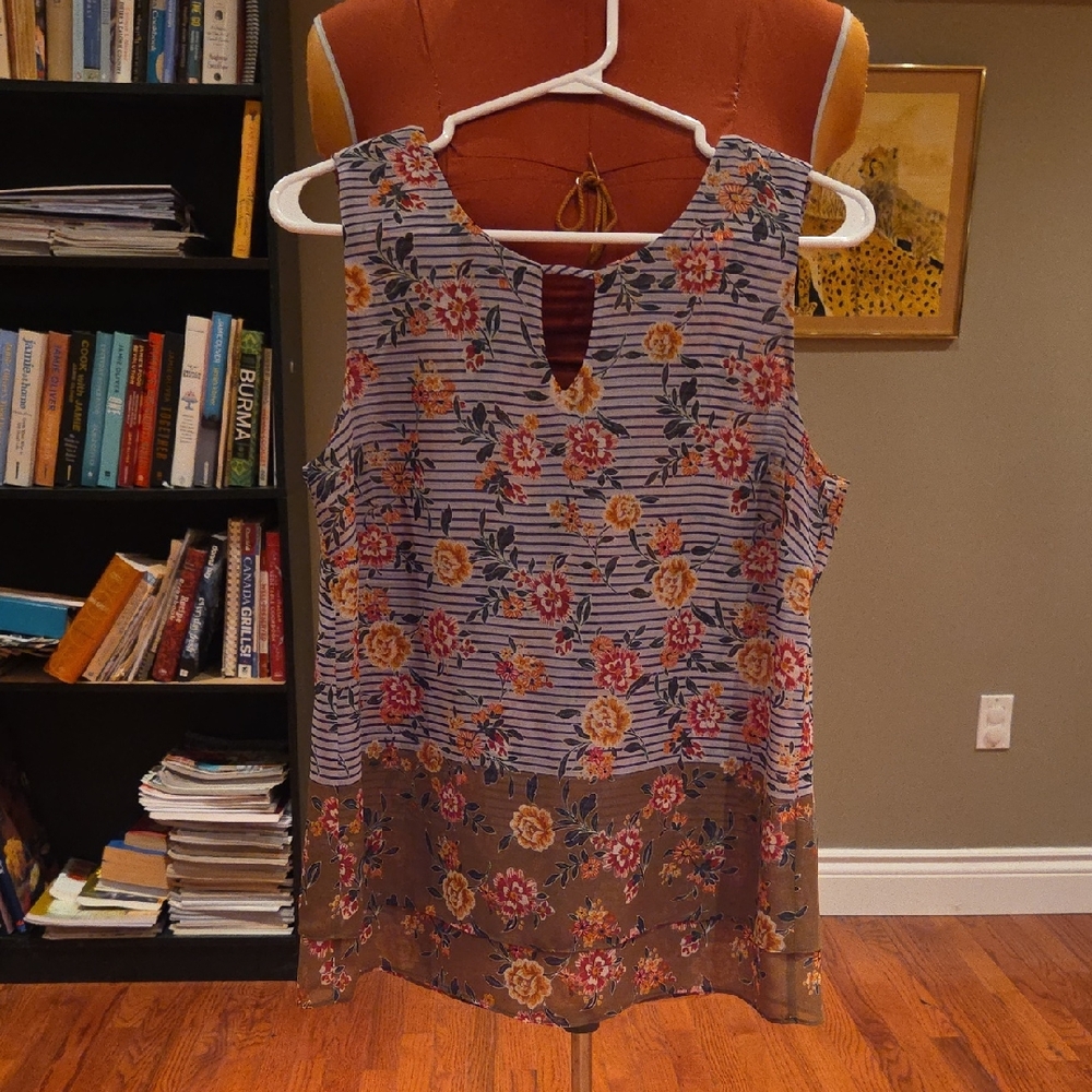 CAbi Multicolor Floral and Stripe Blouse